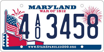 MD license plate 4AO3458