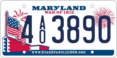 MD license plate 4AO3890