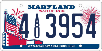 MD license plate 4AO3954