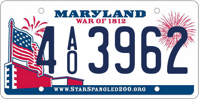 MD license plate 4AO3962