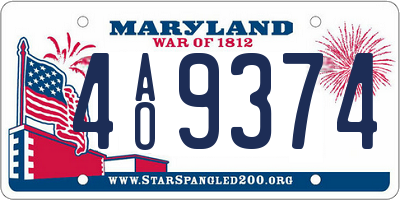 MD license plate 4AO9374