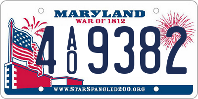 MD license plate 4AO9382