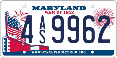 MD license plate 4AS9962