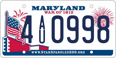 MD license plate 4AU0998