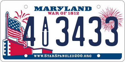 MD license plate 4AU3433