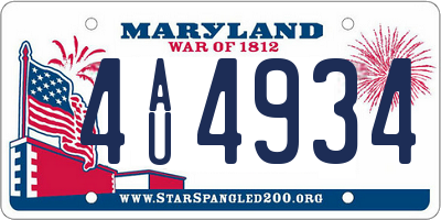 MD license plate 4AU4934