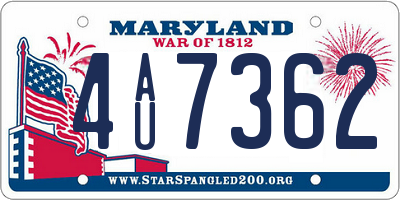 MD license plate 4AU7362