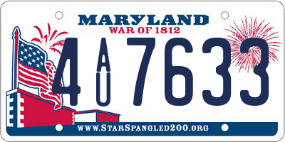 MD license plate 4AU7633