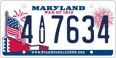 MD license plate 4AU7634