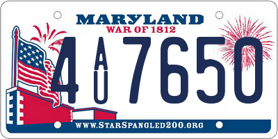 MD license plate 4AU7650