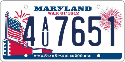 MD license plate 4AU7651