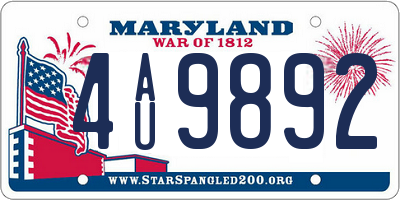 MD license plate 4AU9892