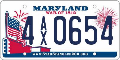 MD license plate 4AX0654