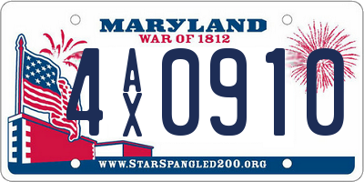 MD license plate 4AX0910