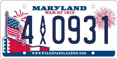 MD license plate 4AX0931