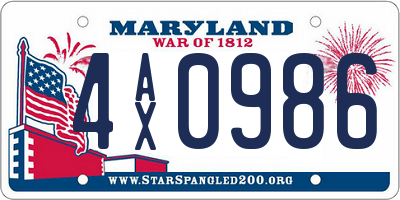 MD license plate 4AX0986