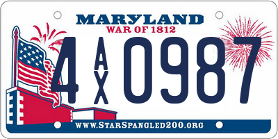 MD license plate 4AX0987