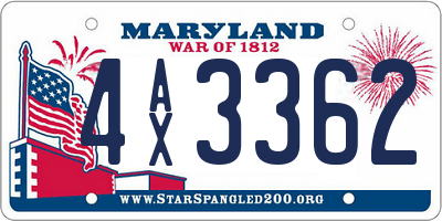 MD license plate 4AX3362
