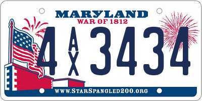 MD license plate 4AX3434