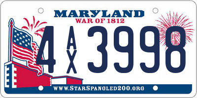 MD license plate 4AX3998
