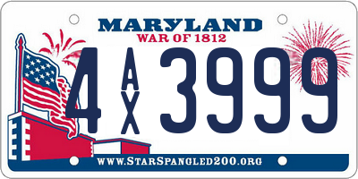 MD license plate 4AX3999