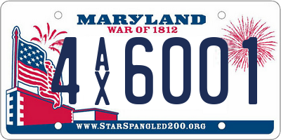 MD license plate 4AX6001
