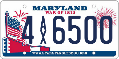 MD license plate 4AX6500