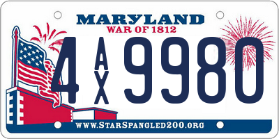 MD license plate 4AX9980