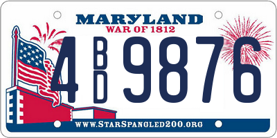 MD license plate 4BD9876