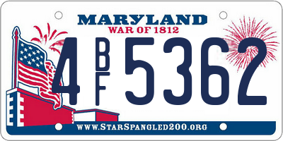 MD license plate 4BF5362