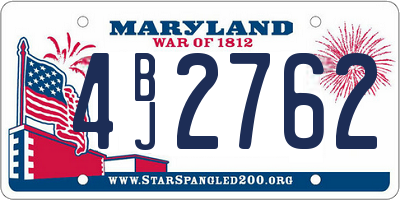 MD license plate 4BJ2762