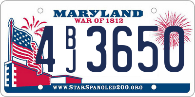 MD license plate 4BJ3650