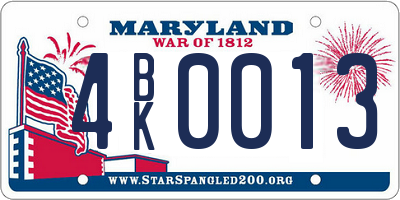 MD license plate 4BK0013