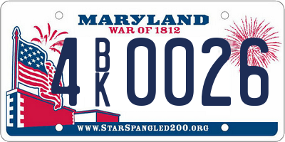 MD license plate 4BK0026