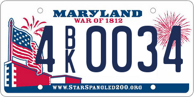 MD license plate 4BK0034