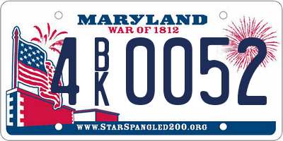 MD license plate 4BK0052
