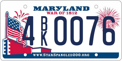 MD license plate 4BK0076