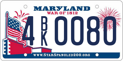 MD license plate 4BK0080