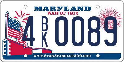 MD license plate 4BK0089