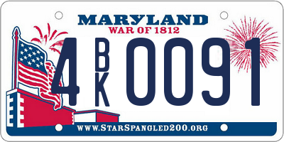 MD license plate 4BK0091