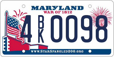 MD license plate 4BK0098