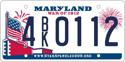 MD license plate 4BK0112