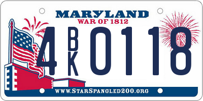 MD license plate 4BK0118
