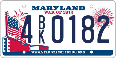 MD license plate 4BK0182