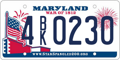 MD license plate 4BK0230