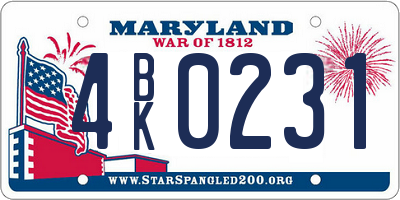 MD license plate 4BK0231
