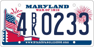 MD license plate 4BK0233
