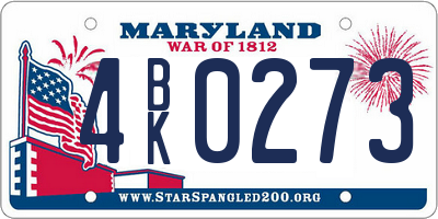 MD license plate 4BK0273