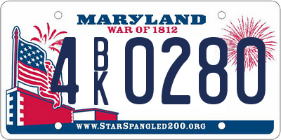 MD license plate 4BK0280