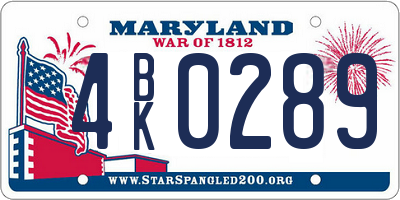 MD license plate 4BK0289